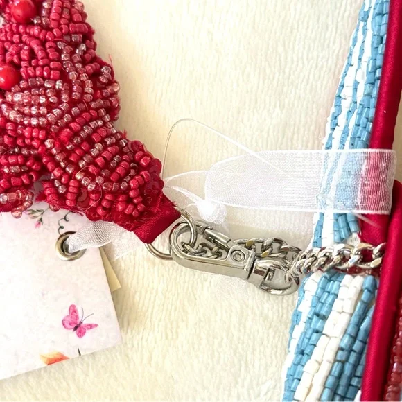 Viral Beaded Light Blue & White Striped Lobster Bag w/ Beaded Lobster Bag Charm - Picture 15 of 15